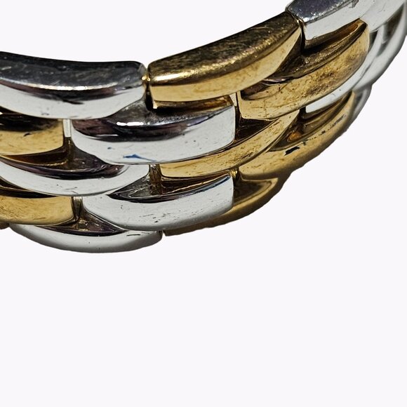 Elegant Two Tone Gold Silver Bar Link Cuff Bracelet Evening Fashion Jewelry - Picture 3 of 4